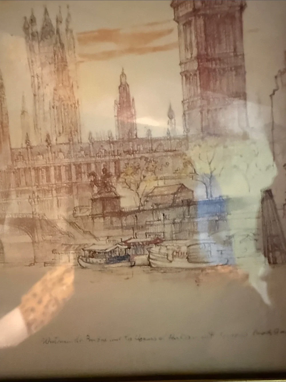 Vintage Water Color depicting the House of Parliament and Big Ben in London